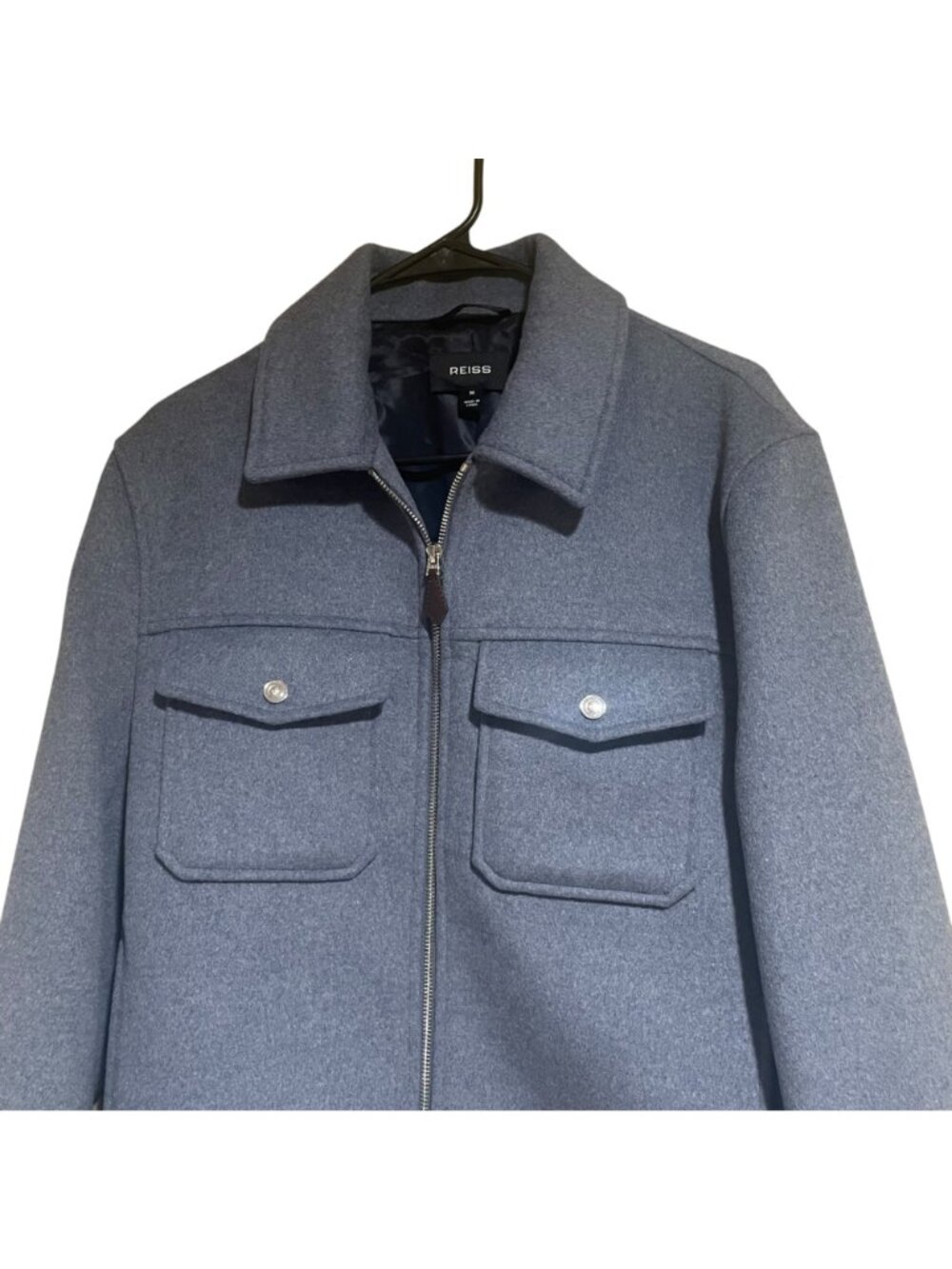 Reiss peridoe zip up trucker jacket in sky blue - Picture 3 of 12
